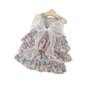 Spring And Summer Dog Clothes Cat Clothing Pet Cotton Floral Slip Dress Mesh Skirt Dress
