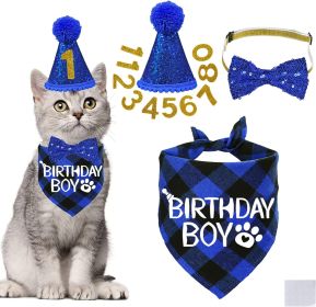 Pet Birthday Plaid Mouth Catty Scarf Glitter Hat Sequined Bow Tie Suit Number Birthday Arrangement