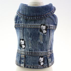 Pet Dog Clothes Ripped Panda Embroidered Denim Vest