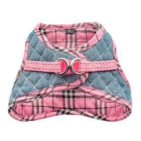 Step-In Denim Dog Harness - Pink Plaid