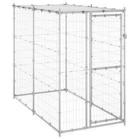Outdoor Dog Kennel Galvanized Steel with Roof 43.3"x86.6"x70.9"